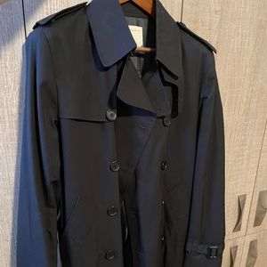 Sandro Navy Trench Coat with Leather Details